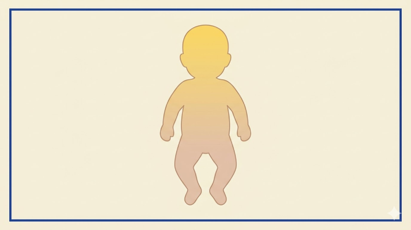 Illustrated abstract diagram showing yellow skin tone at the head fading to normal below, representing newborn jaundice